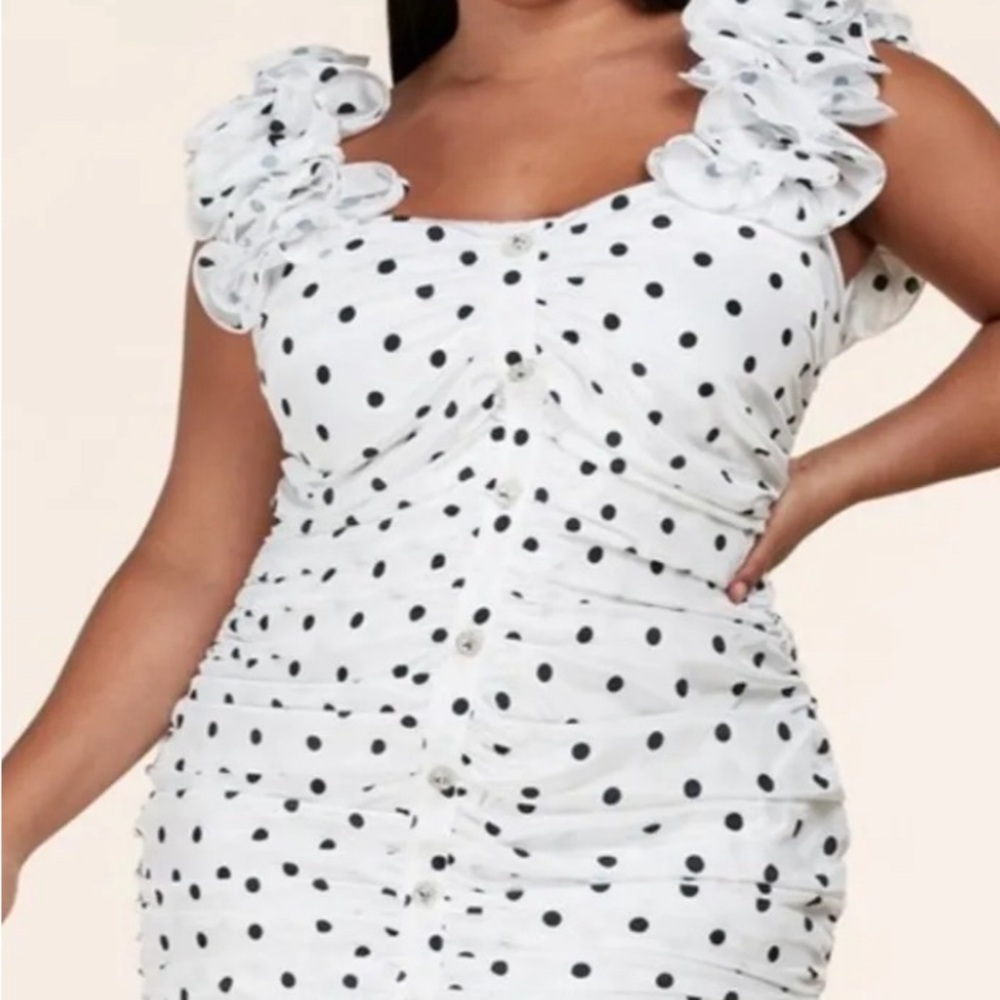 Polka Dot Ruffle Dress w rhinestone buttons